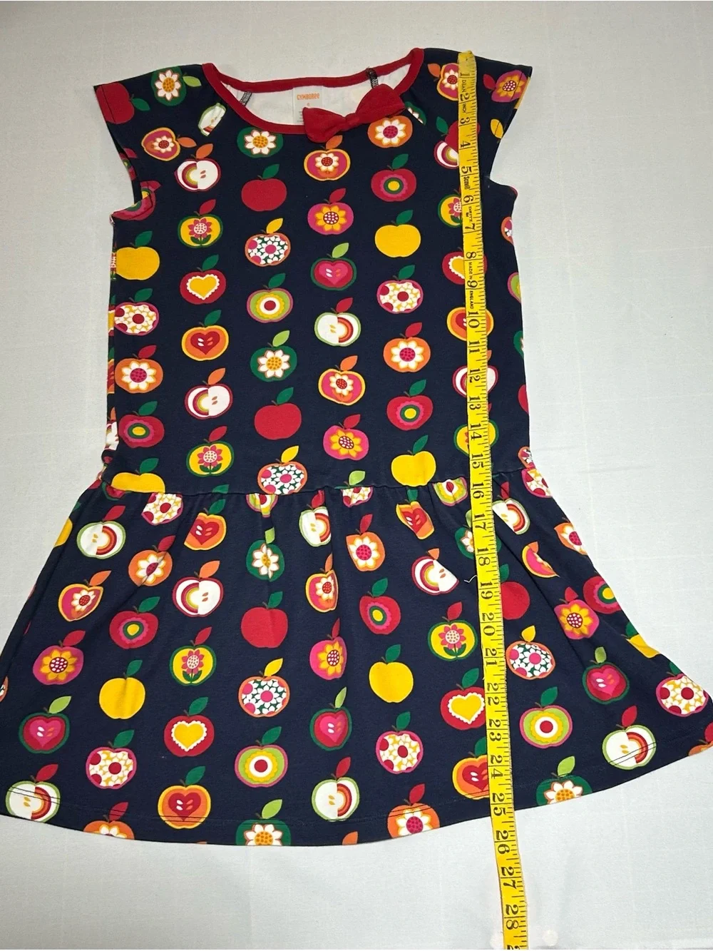 Gymboree Girls 6 Navy Apple Orchard Short Sleeve Drop Waist Dress School Fall